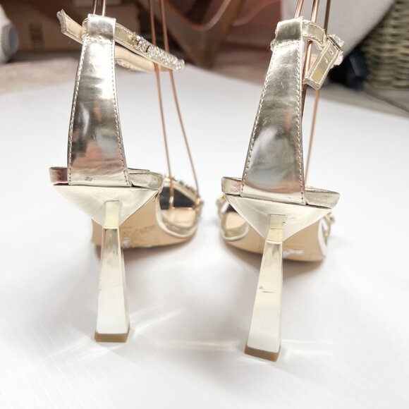 Marc Fisher Karima Heeled Rhinestone Straps Sandals Size 8.5 Gold - Picture 12 of 15